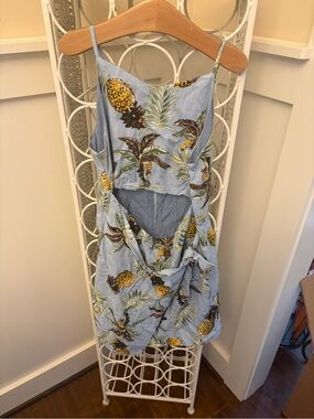 Paper Crane Light Blue Tropical Print Sundress with Yellow Accents